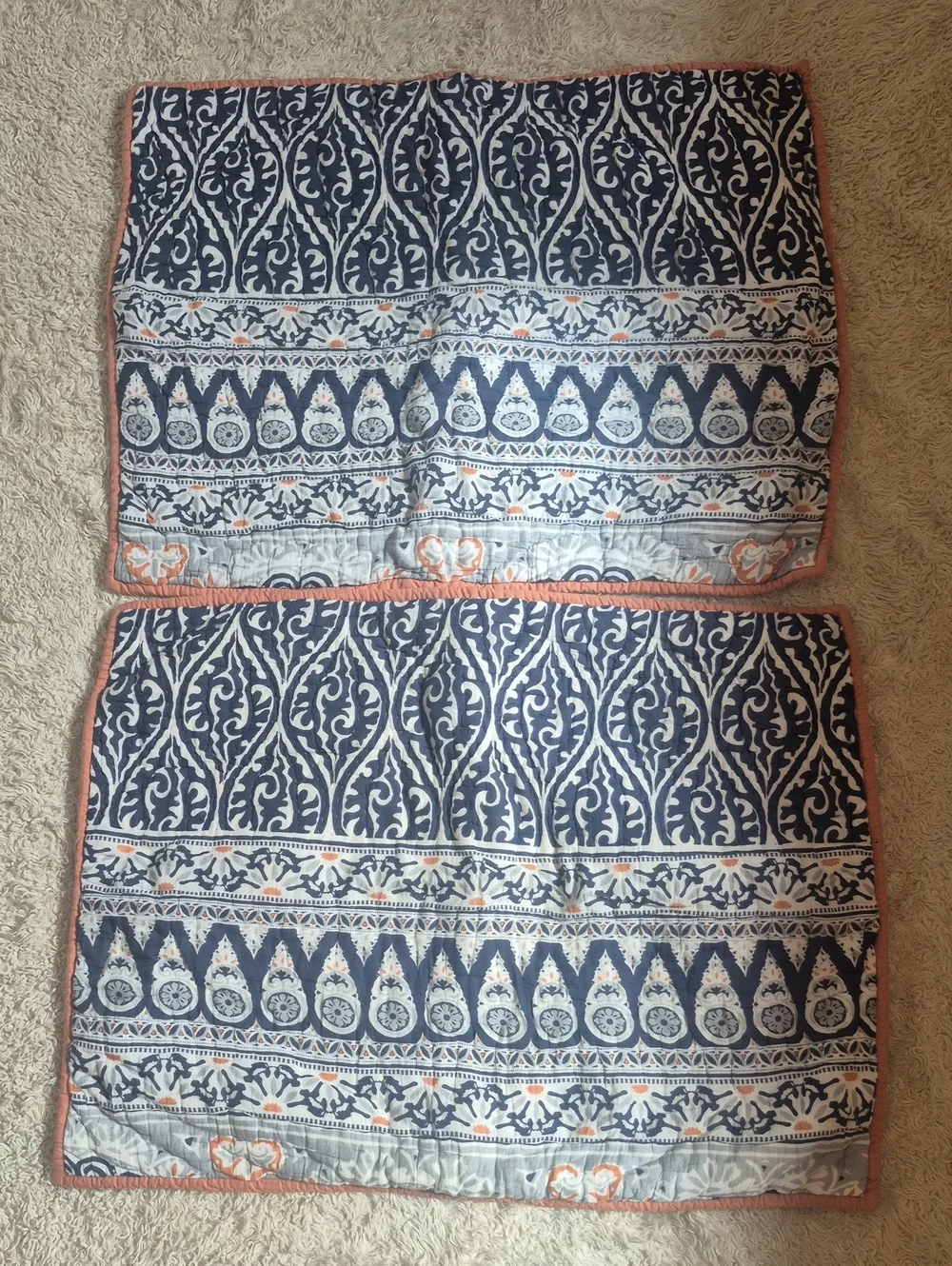2 Pottery Barn PIA quilted Standard Pillow Shams India Block Print Boho Bedding